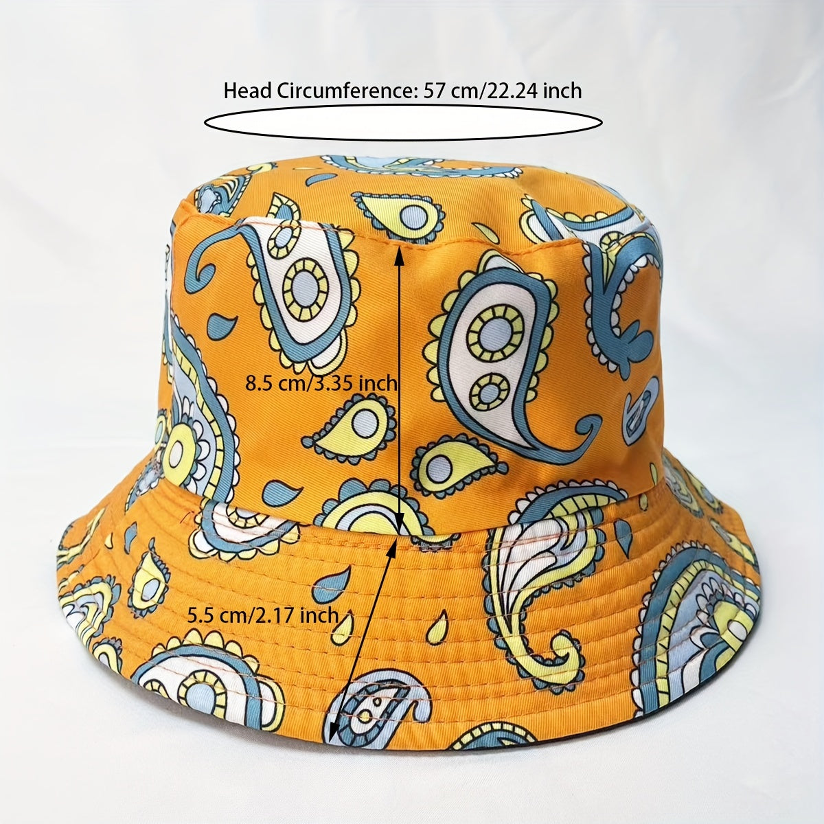 Boho Paisley Print Bucket Hat Yellow Vintage Fisherman Cap For Women
