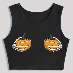 Pumpkin & Skull Hand Print Sleeveless Tank Top