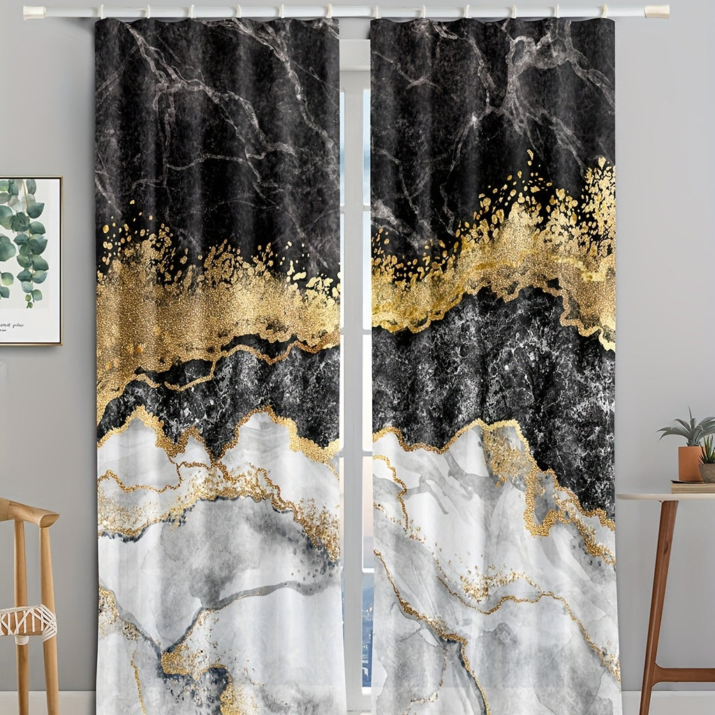 Grey Marble Window Curtains - Set of 2 Panels