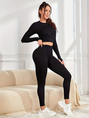 2Pcs Sporty Set Long Sleeve Tee & Slimming Pant Activewear