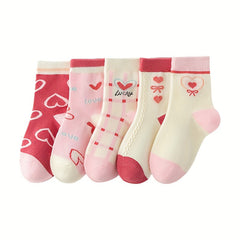 Girl's Cartoon Love Heart Pattern Knitted Socks - Comfy Crew Socks