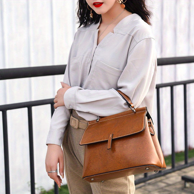 Split Leather Women'S Handbag in Red Coffee