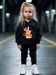 Girls 2pc Rabbit Pattern Hooded Sweatshirt and Sweatpants Set