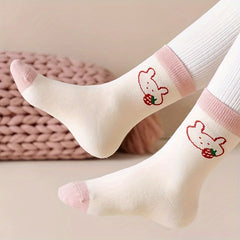 5 Pairs Girl's Cartoon Knitted Socks Soft Crew Socks