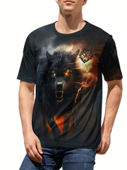 Men's Wolf Graphic T-shirt Casual Tee for Outdoors
