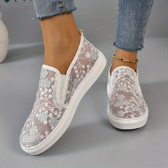 Women's Floral Embroidered Slip On Mesh Sneakers