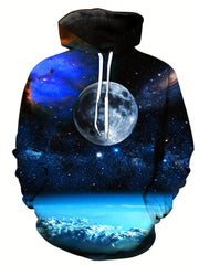 Starry Sky Planet Print Hoodie Men Drawstring Pullover