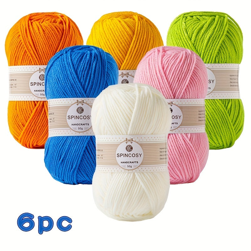 6 Solid Acrylic Yarn 4 ply Strands for Knitting & Crocheting Blanket Sweater Hat