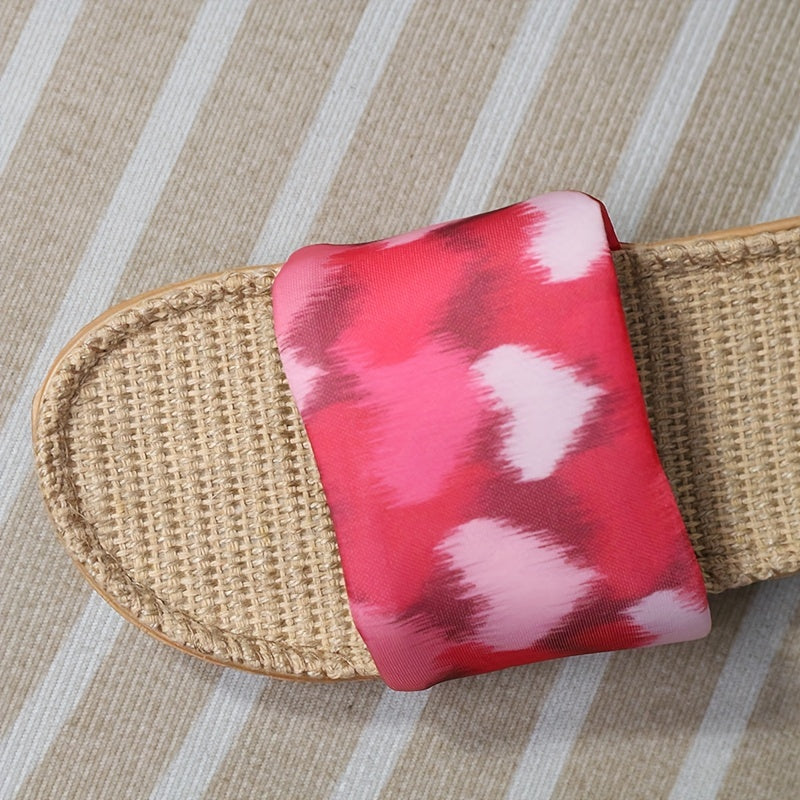 Women's Heart Pattern Slippers Open Toe Linen Sandals