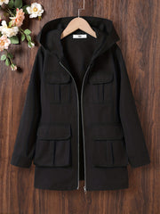 Kid Girls Hoodies Long Length Casual Hooded Zip Up Jacket