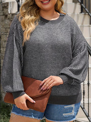 Casual Sweater Women's Plus Two Tone Lantern Sleeve Pullover Jumper