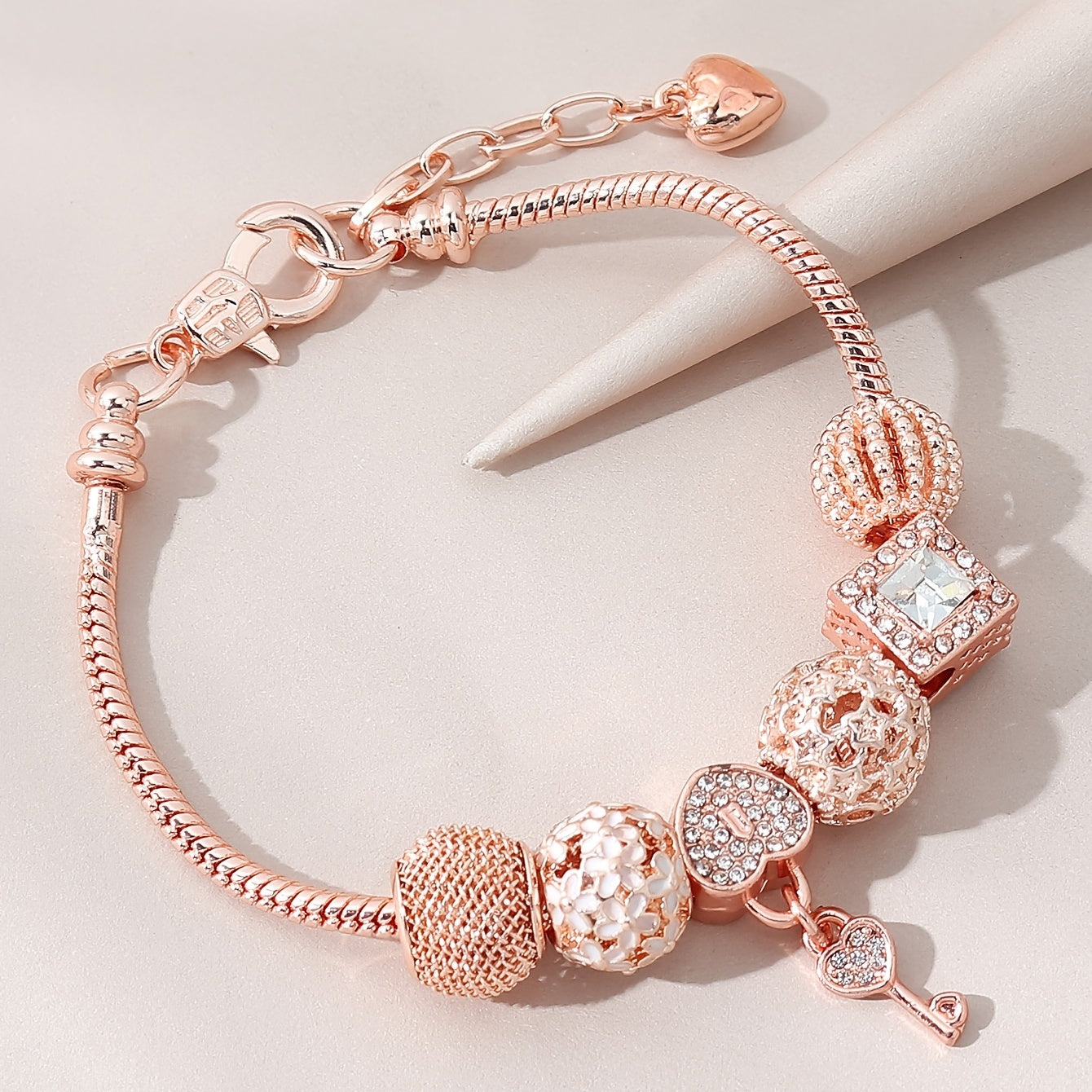 Beaded Charm Bracelet with Flower & Star Pattern