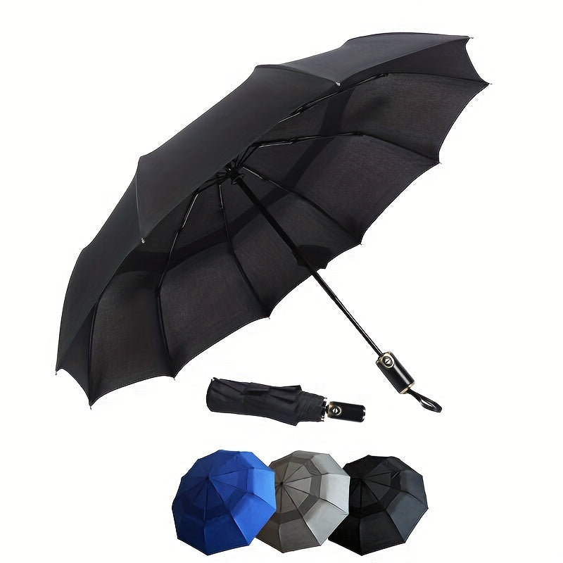 Double Layer Auto Umbrella 10 Ribs Leather Handle