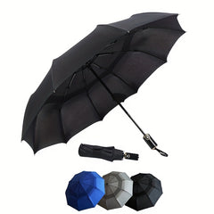 Double Layer Auto Umbrella 10 Ribs Leather Handle