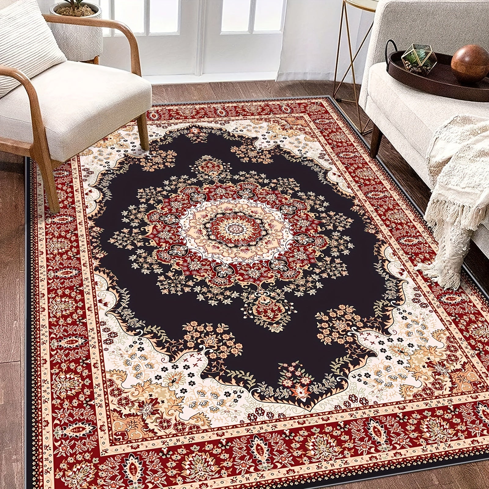 Large Vintage Persian Area Rug Non slip TPR Backing for Living Room Bedroom