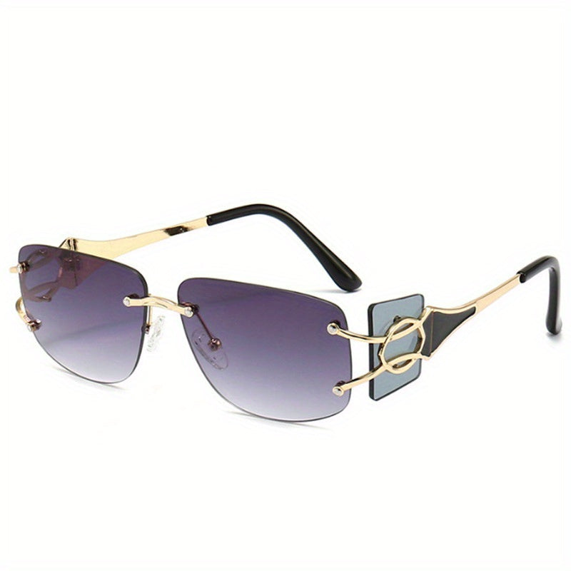Men's Square Lens Retro Rimless Sunglasses with Metal Hinge