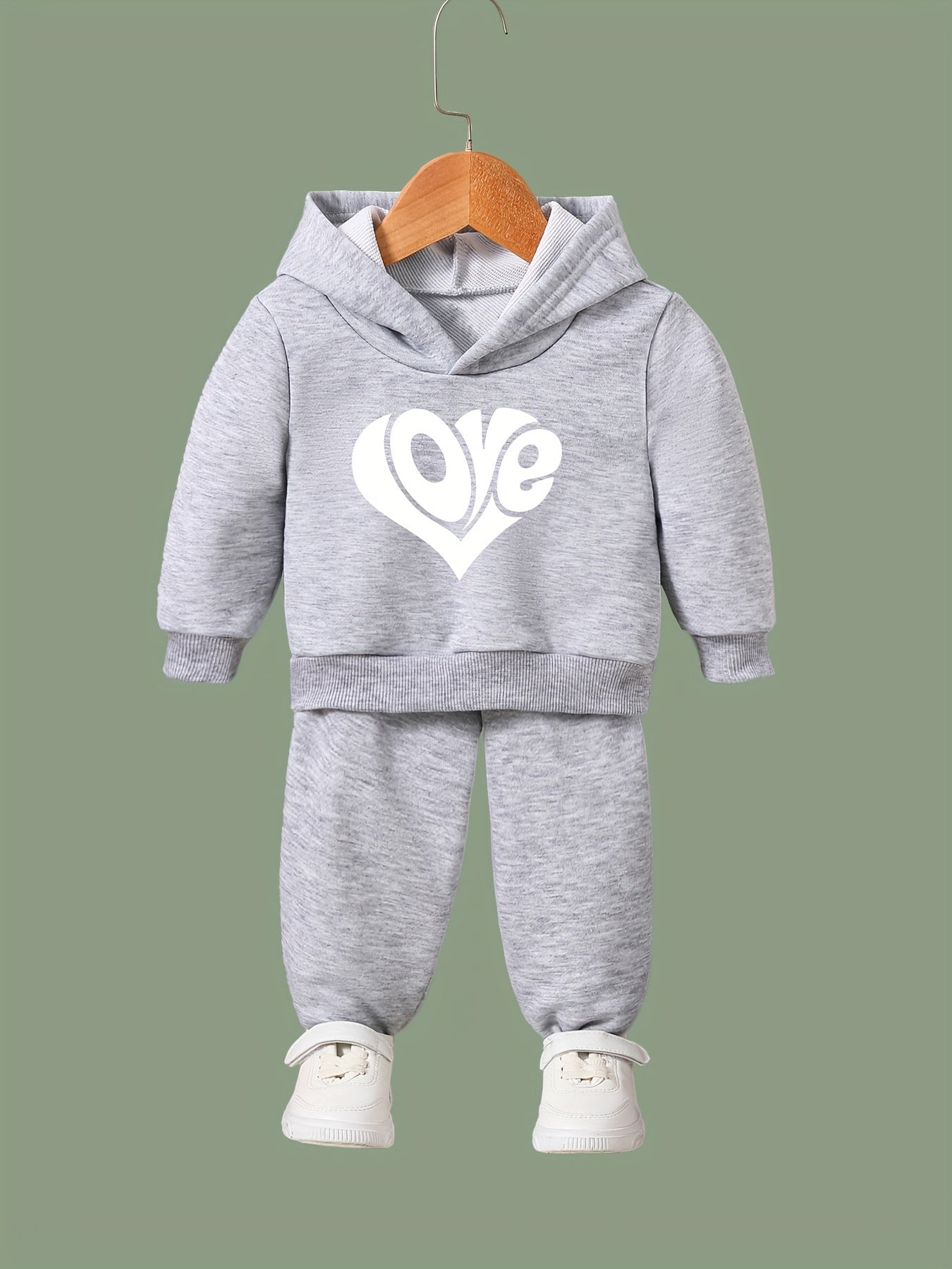 Love Heart Print Hoodies Pants Set For Spring Fall Sports Christmas Gift