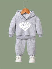 Love Heart Print Hoodies Pants Set For Spring Fall Sports Christmas Gift