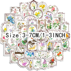 50pcs Retro Flower Stickers for Garden Diary Laptop Water Cup DIY Journal