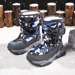 Boy's Camo Snow Boots Warm Fleece Cozy Non-slip Ankle Boots