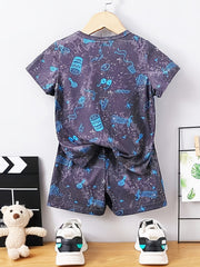 Boys Bear Skateboard T-shirt & Shorts Summer Outfit