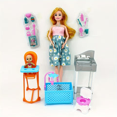 Fashionable Pregnant Mother and Birth Doll Set with Accessories