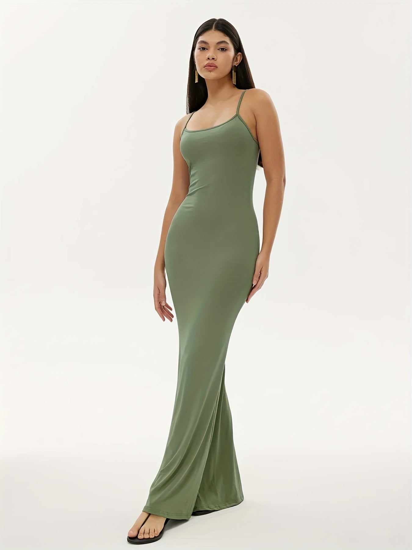 Square Neck Spaghetti Strap Long Dress Sexy Slim Waist Summer Bodycon Maxi Dress