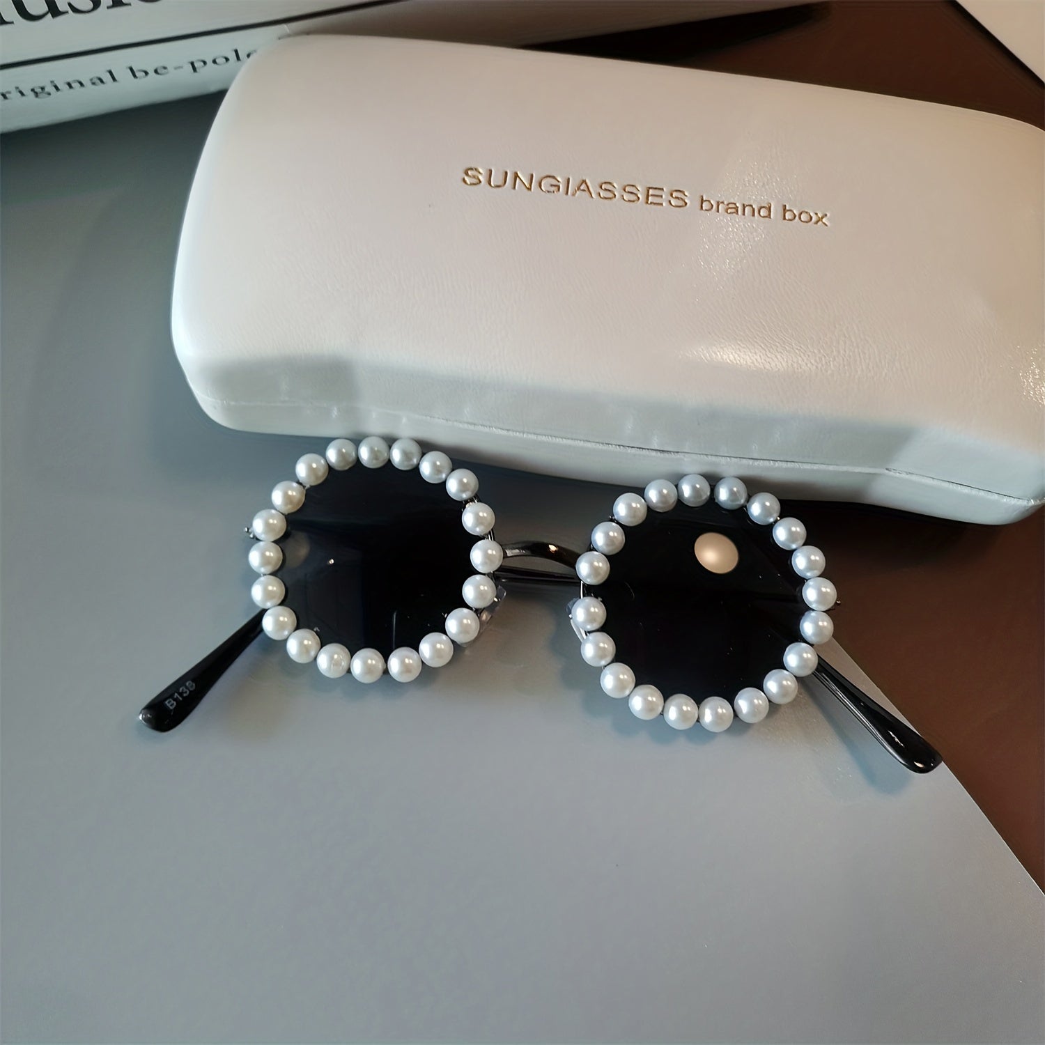 Children's Round Frame Sunglasses with Faux Pearl Details