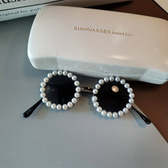 Children's Round Frame Sunglasses with Faux Pearl Details