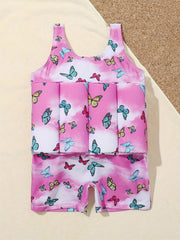 Girls Buoyancy Swimsuit One-piece Short Sleeve Swimwear