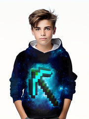Teens 3D Game Tool Print Hooded Sweatshirt Kids Casual Hooded Pullover