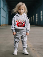 Reindeer & Christmas Cake Print Girls Hoodies Jogger Pants Set