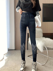 Faux Denim Print Yoga Pants Stretch Leggings for Women