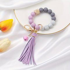 Silicone Bead Bracelet Keychain with Tassel - Birthday Party Gift