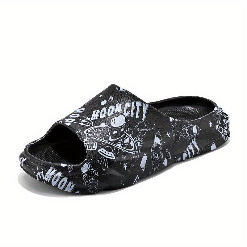Men's Cartoon Print Platform Slides Casual Slippers