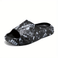 Men's Cartoon Print Platform Slides Casual Slippers