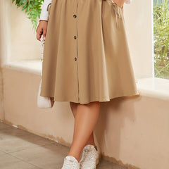 Solid High Rise Knee Length Skirt With Pockets