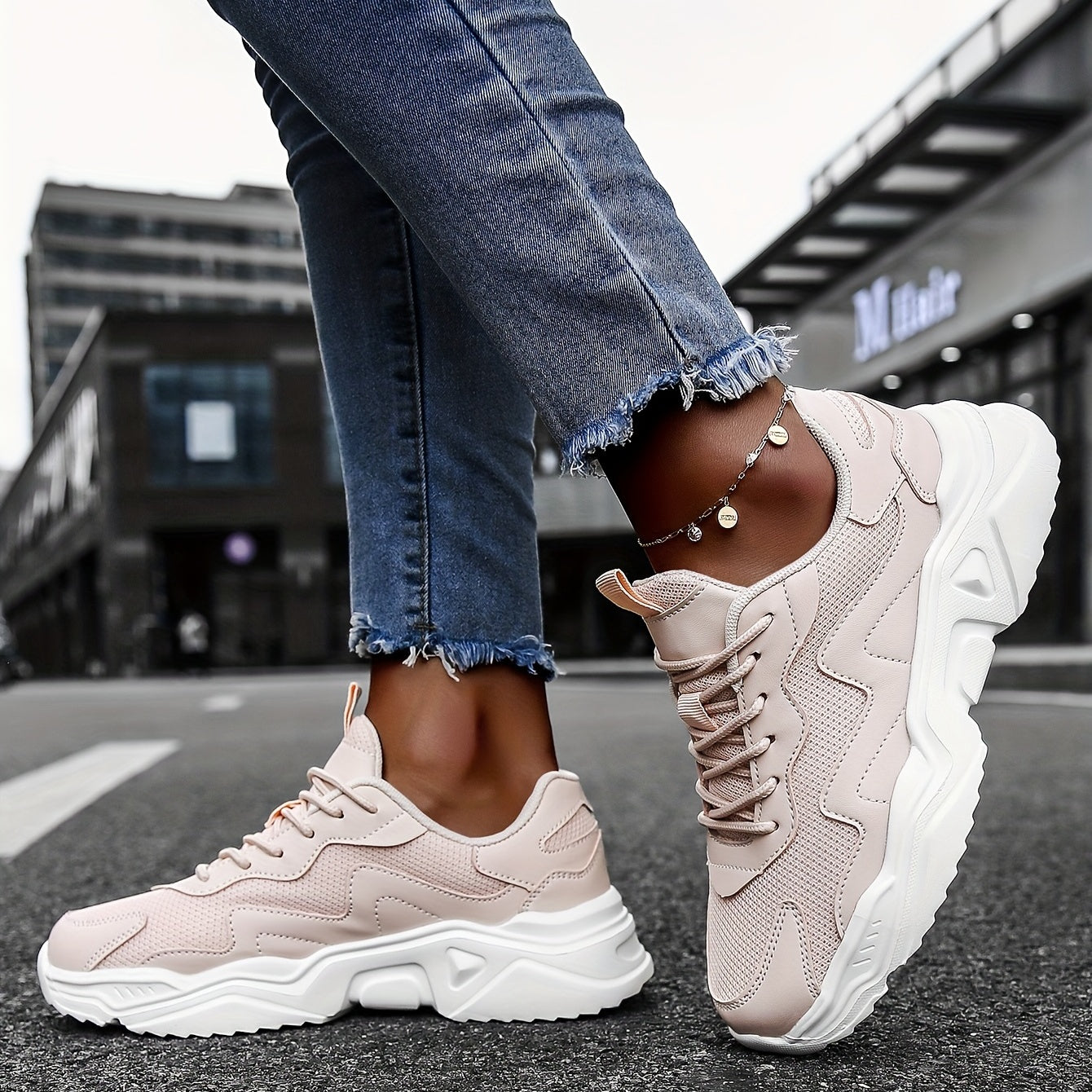 Women's Mesh Panel Sneakers Low Top Lace Up Shoes