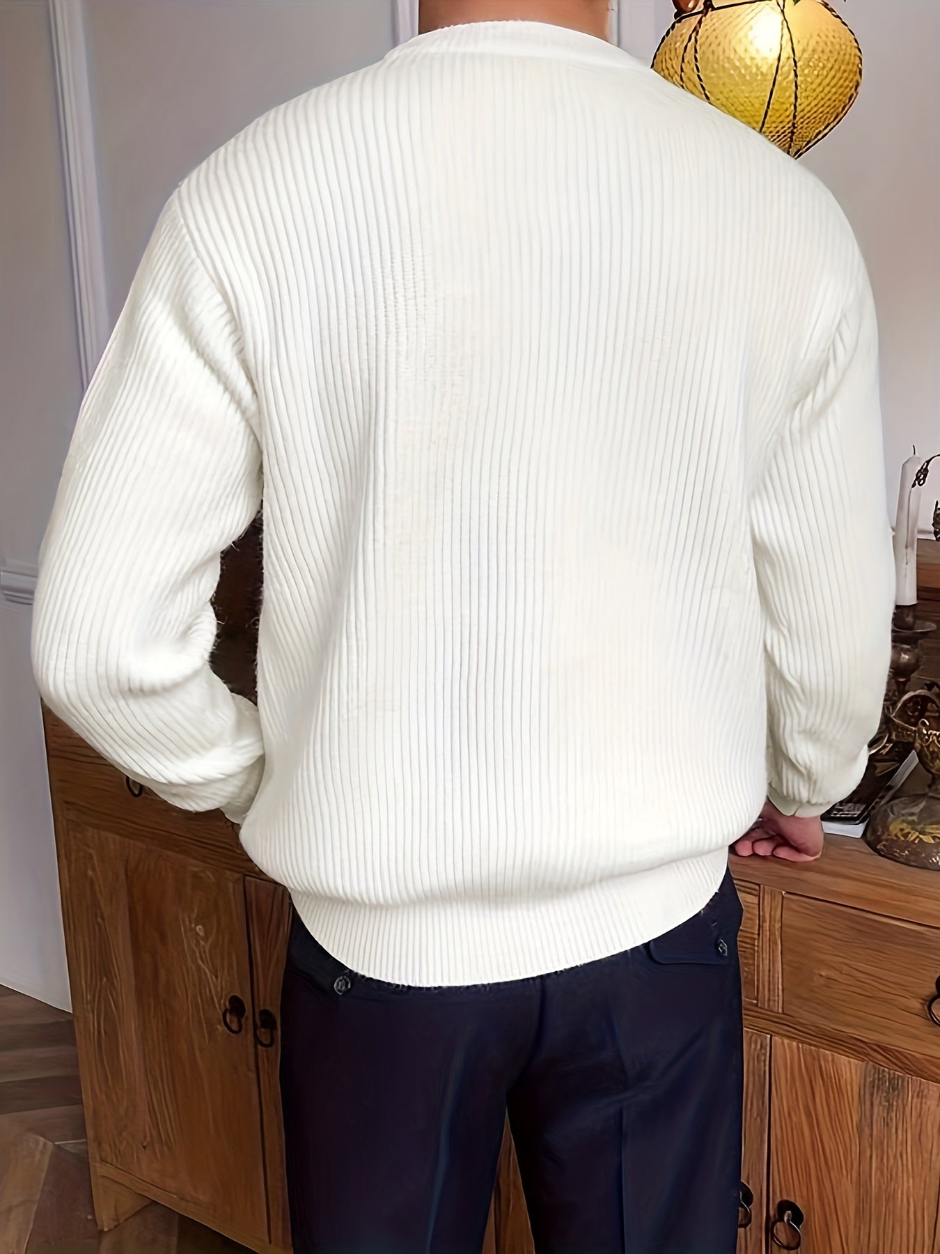 Men's Casual Solid Knitted Sweater Round Neck Pullover For Fall Winter