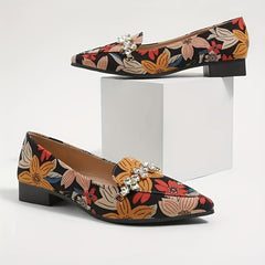 Women's Floral Print Flats Pointed Toe Slip On Fashionable Flat Shoes