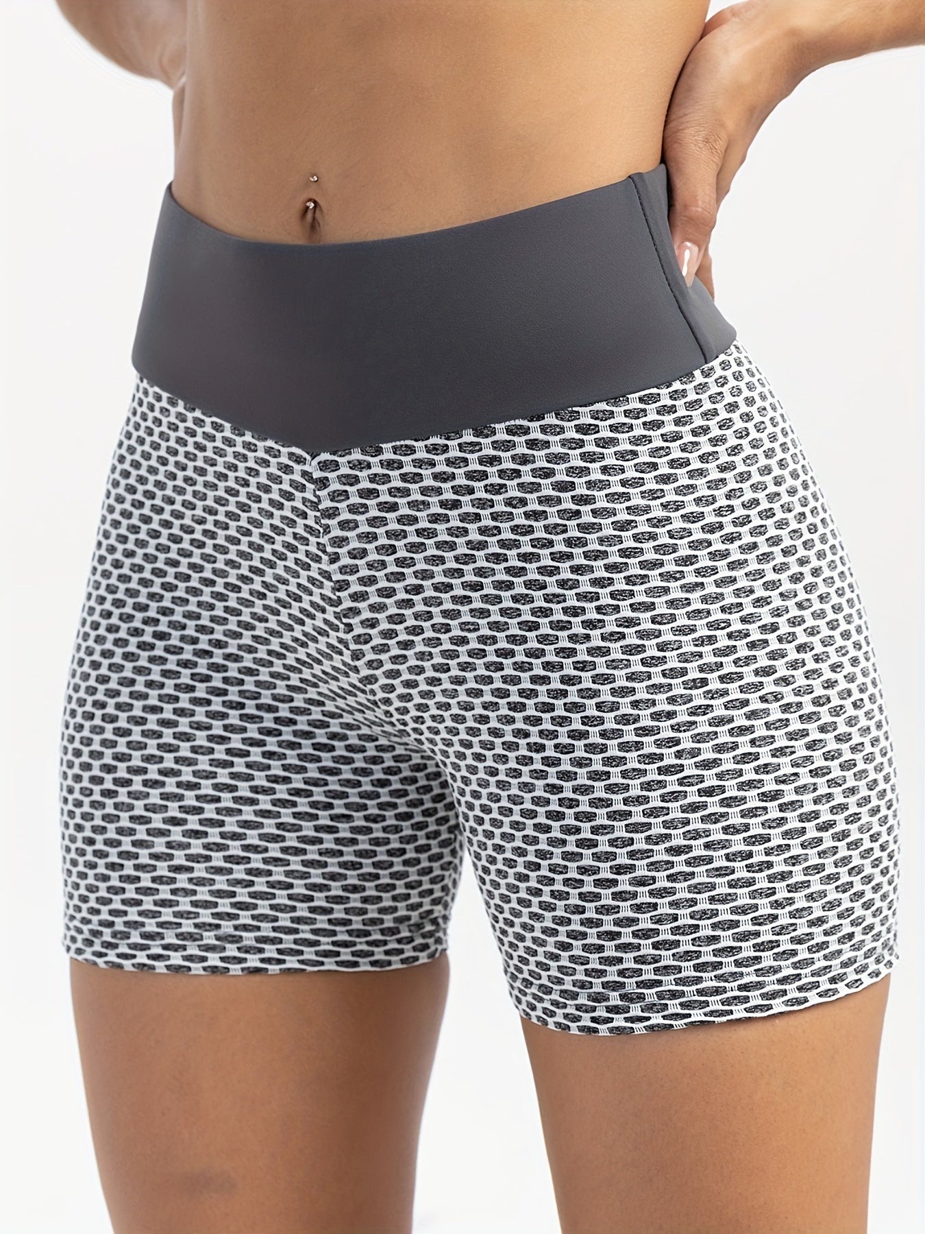 Honeycomb Workout Yoga Shorts High Waist Running Biker Shorts Women's Activewear