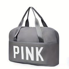 Pink Letter Print Portable Handbag Expandable Zip Gym Bag