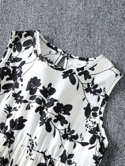 Girls 2pcs Dress & Cardigan Set Floral Print Ruffle Top