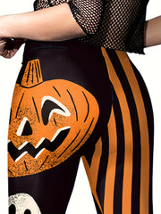Halloween Pumpkin Print Leggings Stretch Fitness Yoga Pants