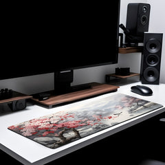Pink Ancient Style Mountain Water Painting Series Large Desktop Mouse Pad