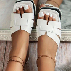 Women's Square Toe Flat Slides Casual Open Toe Slip On Slide Sandals