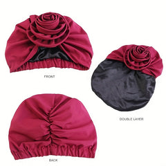 Satin Lined Turban Cap Double Layer Head Wrap Elastic Bonnet Chemo Hats