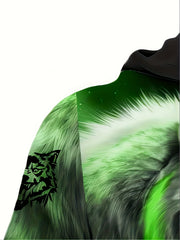 Wolf Print Hoodie Mens Graphic Sweatshirt Kangaroo Pocket Hooded Pullover