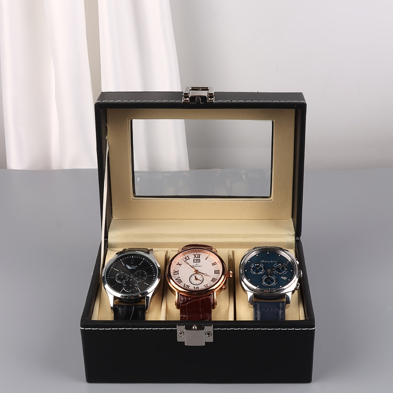 3 Slots Watch Collector With PU Leather