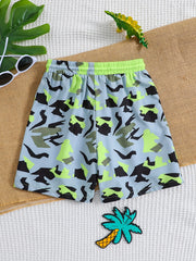 Boys Geometric Dinosaur Swim Trunks Elastic Waist Beach Shorts
